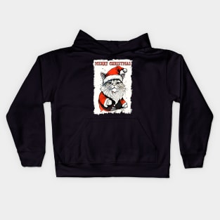 Funny Merry Christmas Quote Cute Santa Claus Cat Illustration for Pet Lovers and Owners Kids Hoodie